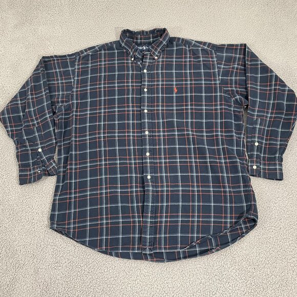 Ralph Lauren Blake Shirt Men XL Navy Plaid Long Sleeve Button Down - Picture 2 of 10